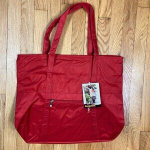 Vtg NEW baggallini 18x16x5 Red Expandable Tote Water Resist Shopper Bag Huge